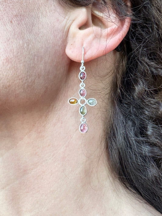 Single earring 925 silver tourmaline