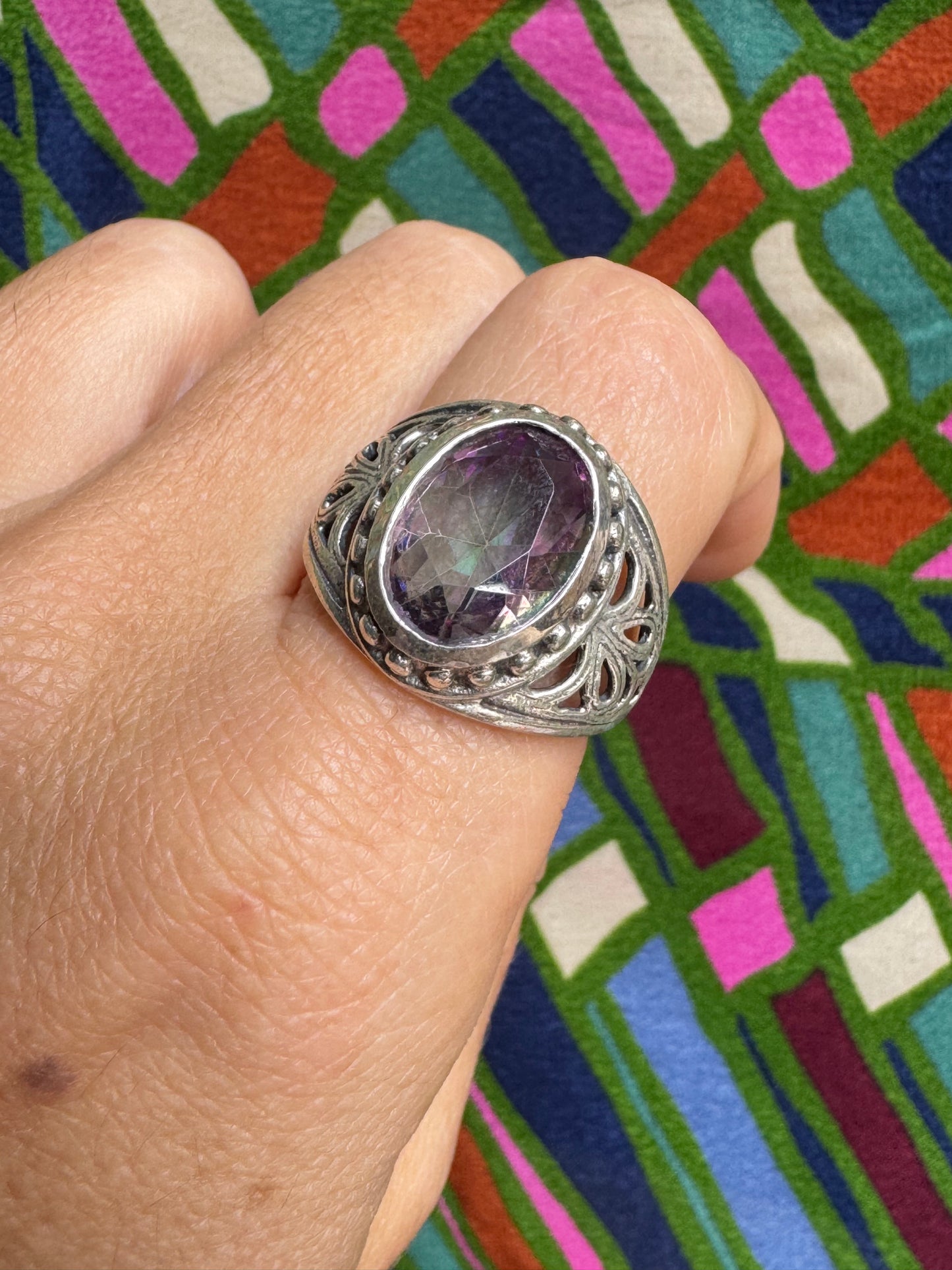 925 silver mystic stone ring size 21 1MS