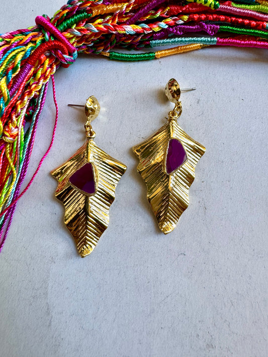 Golden fuchsia agate earrings