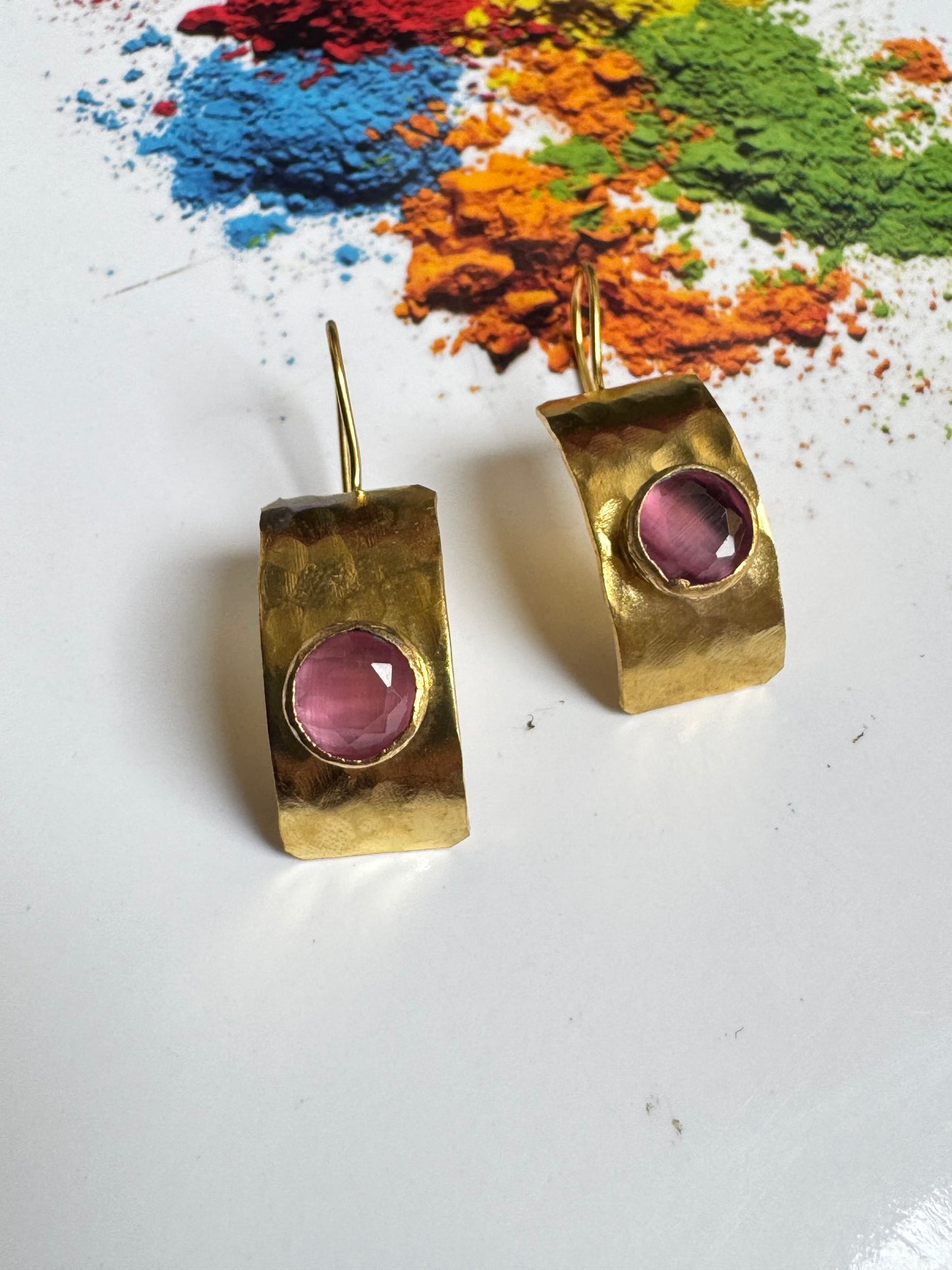 Pink shield earrings