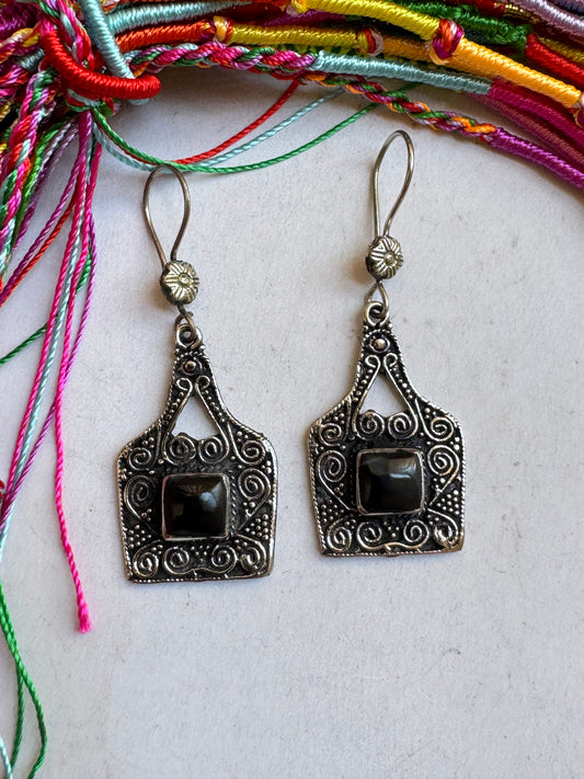 Antique vintage black onyx earrings