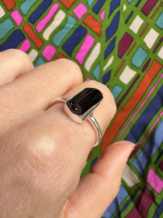 Anello argento 925 Tormalina nera misura 21 - F39