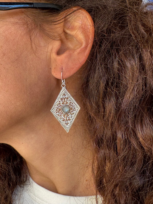 Orecchini argento 925 pietra di luna arcobaleno D39