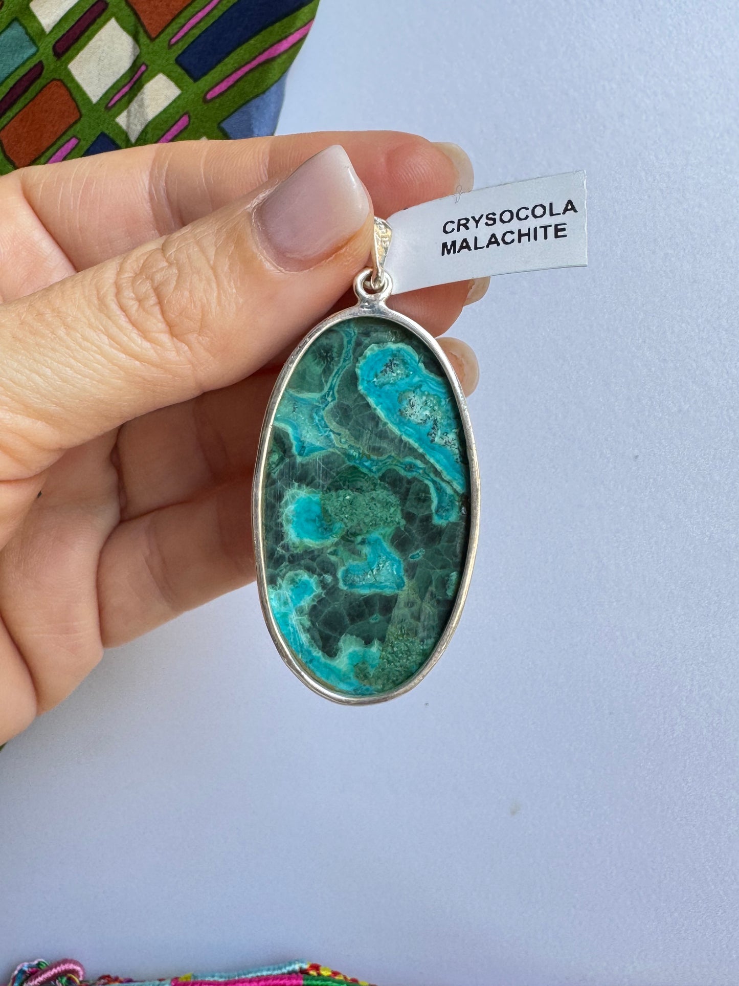 Ciondolo argento 925 crisocolla malachite 20K