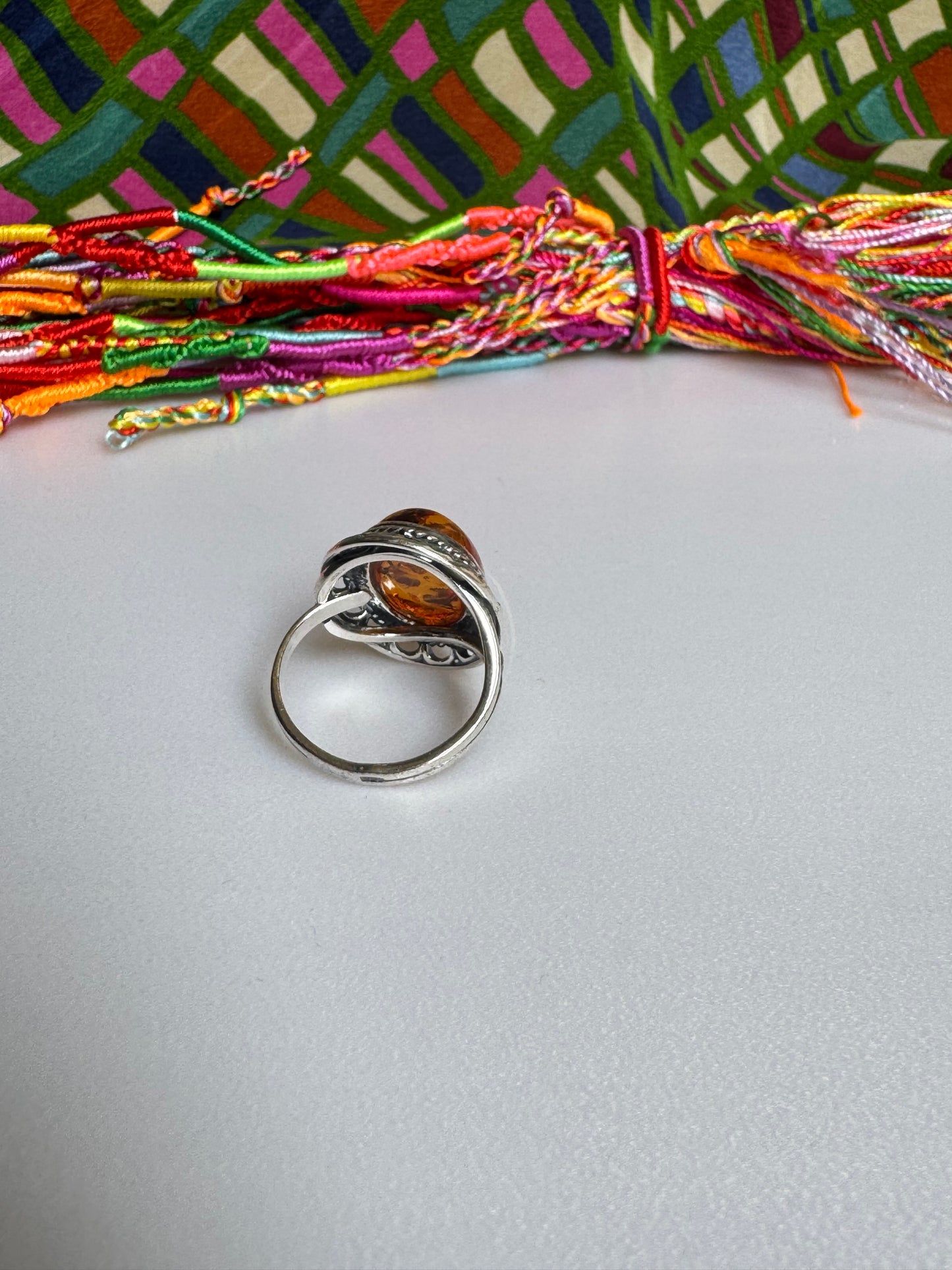 925 silver amber ring size 18 adjustable 47A