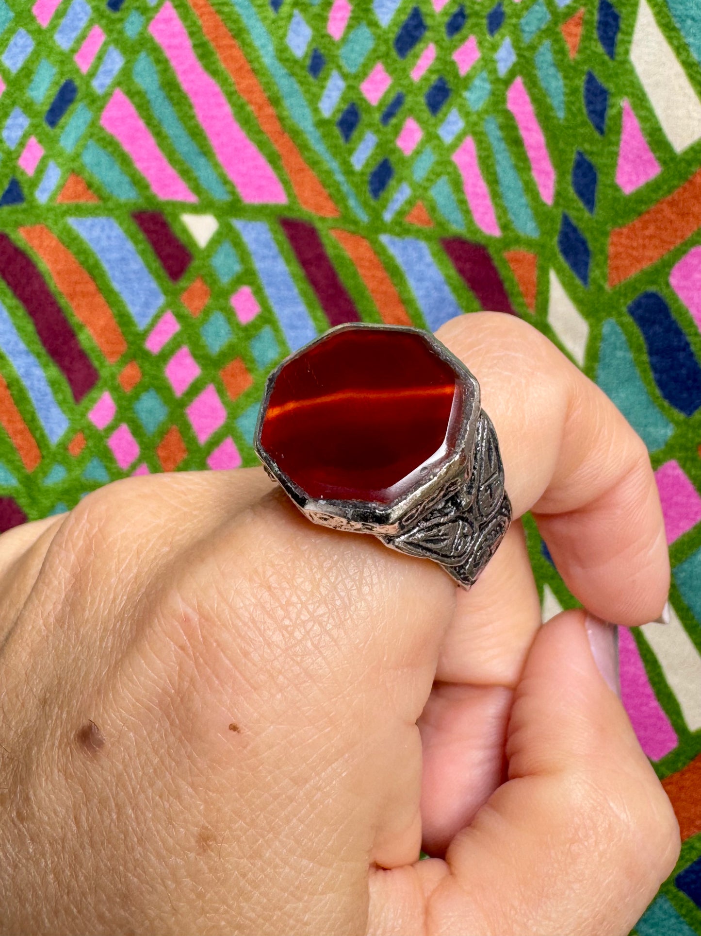 Antique vintage agate stone ring