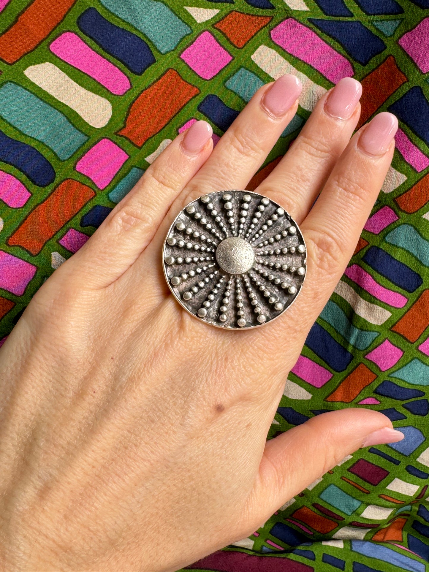 Silver zamak spoked ring