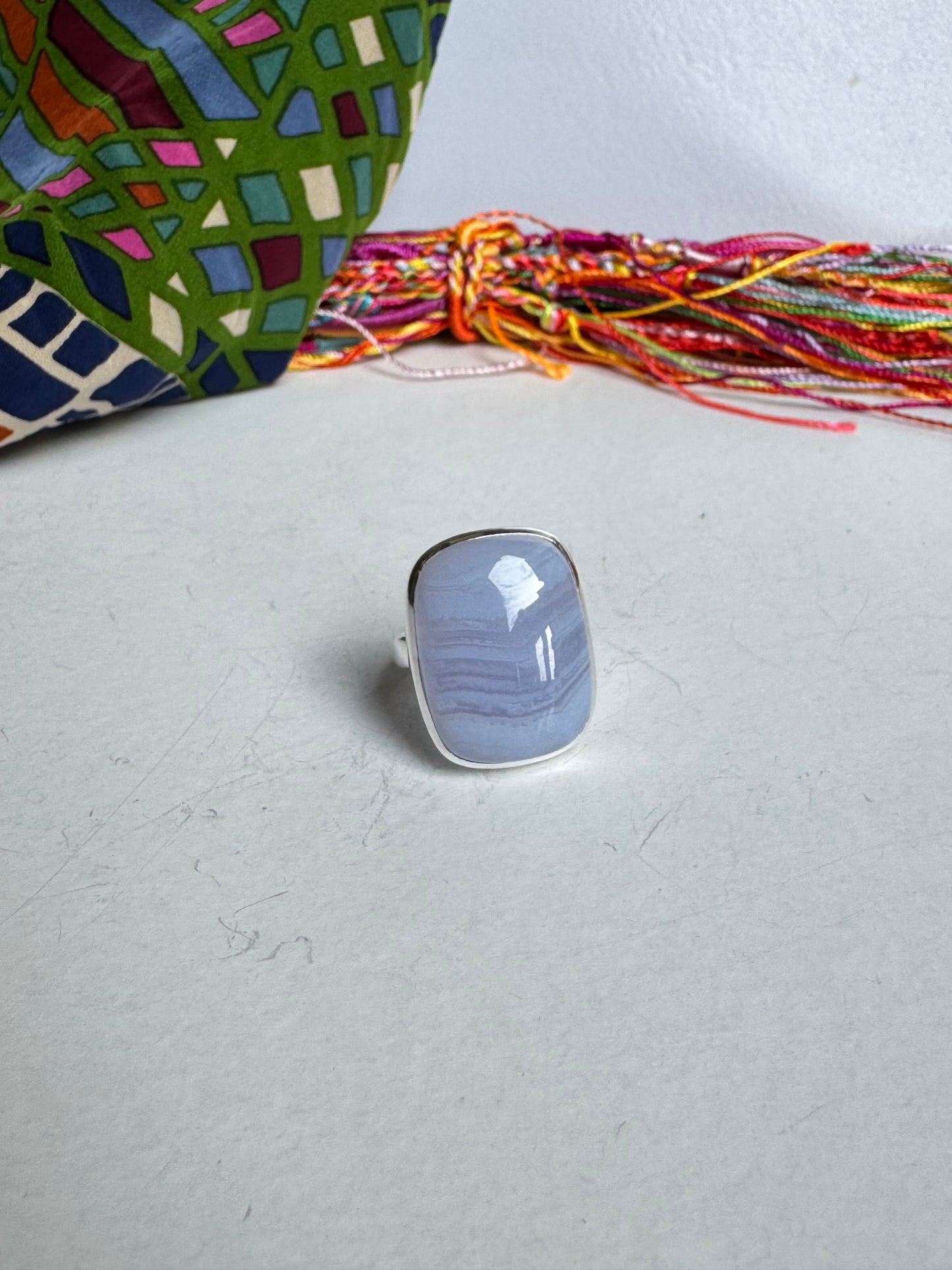Ring Silber blauer Achat Größe 18/19 - 20K