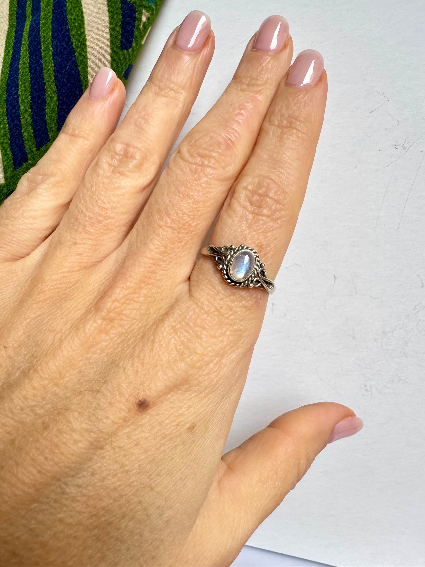 Anello argento 925 Pietra di luna arcobaleno misura 19 - 8SZ