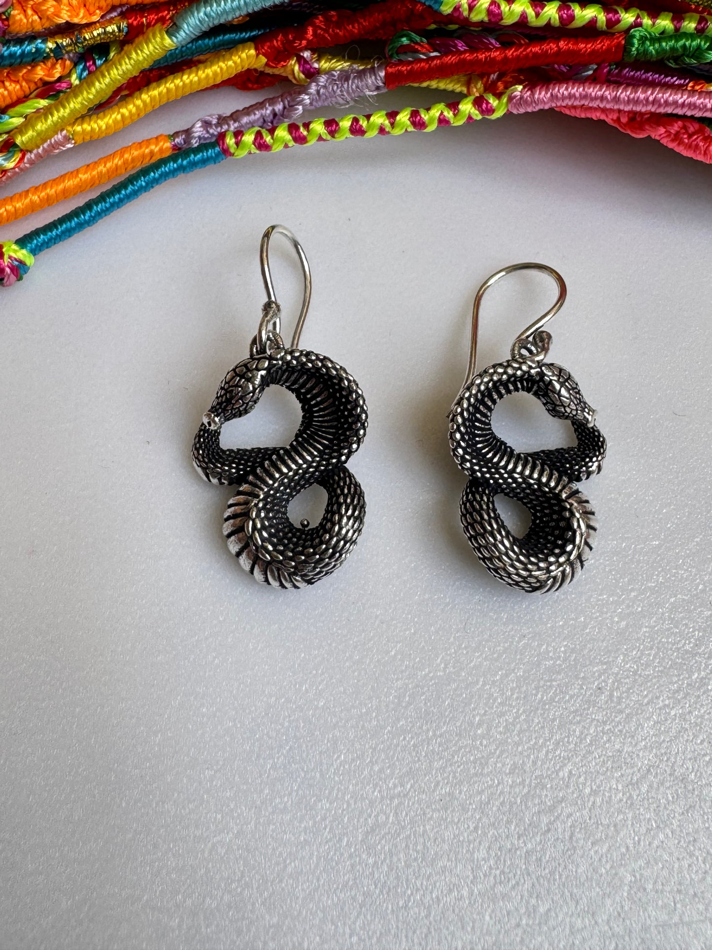 Boho silver snake earrings