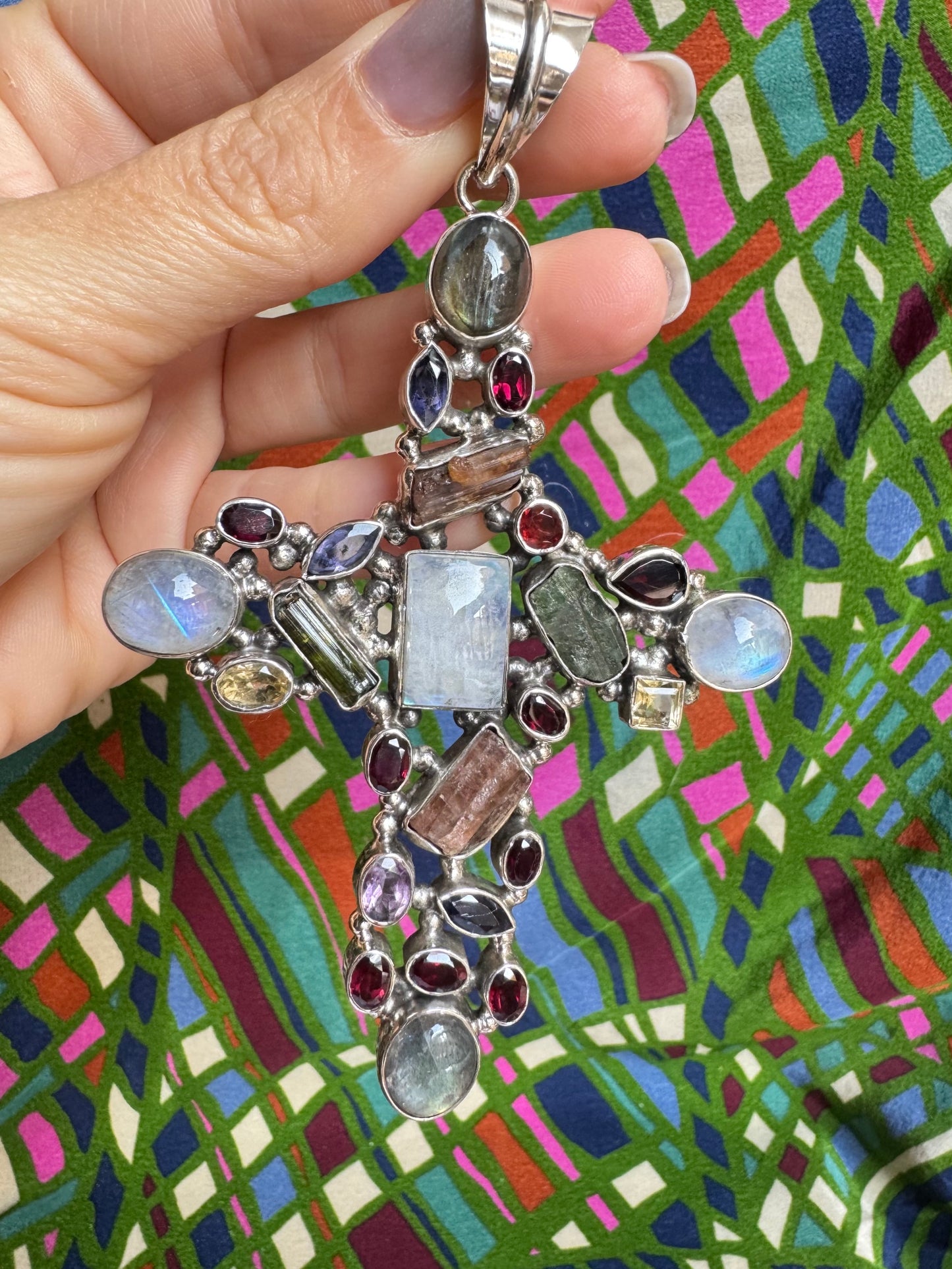 925 silver multi-stone cross pendant 1L
