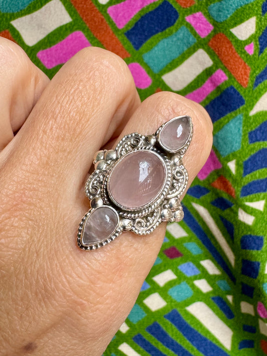 925 silver ring with rose quartz, size 18/19 - 6QR