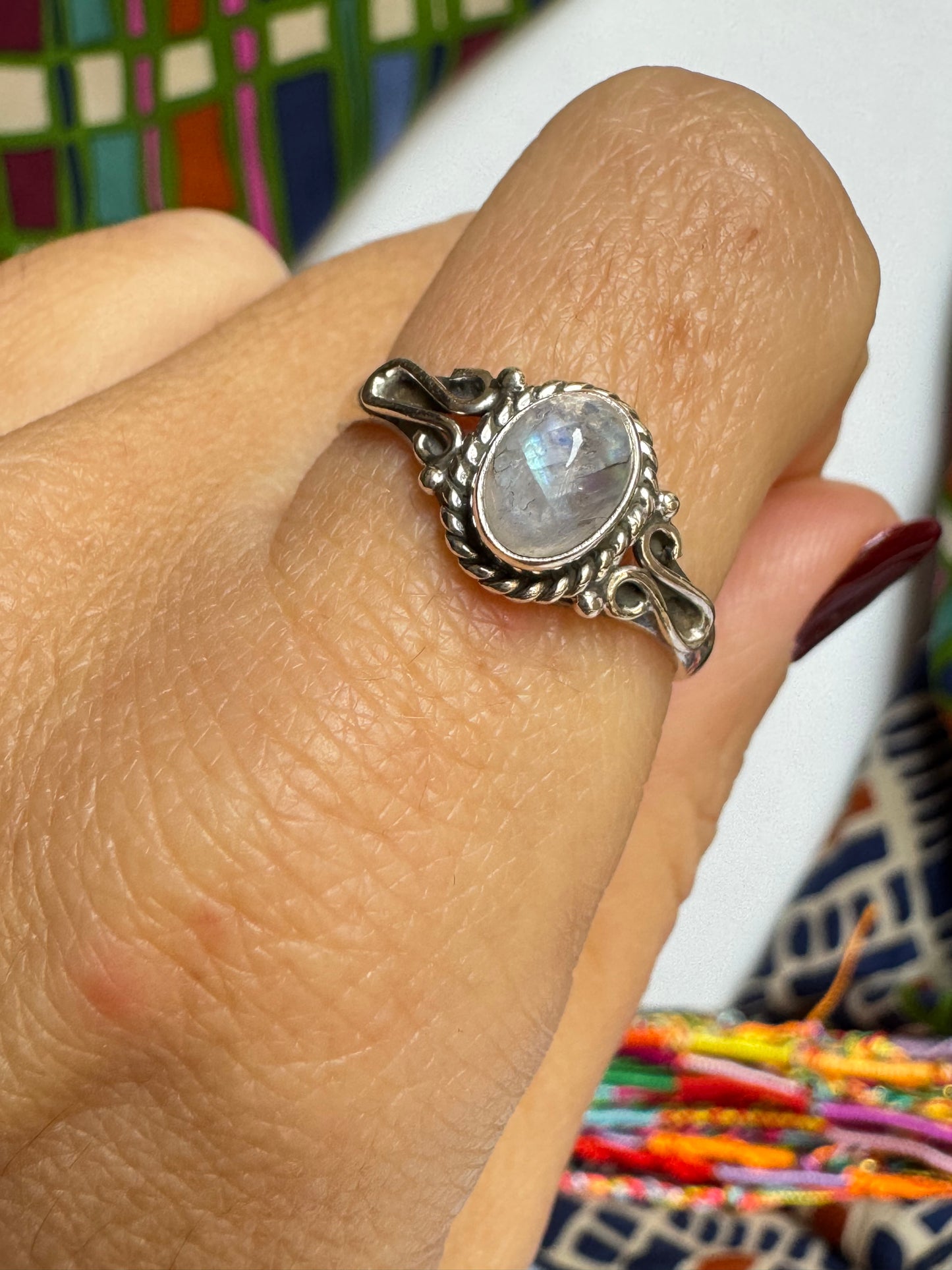 Anello argento 925 Pietra di luna arcobaleno misura 21 - 4AR