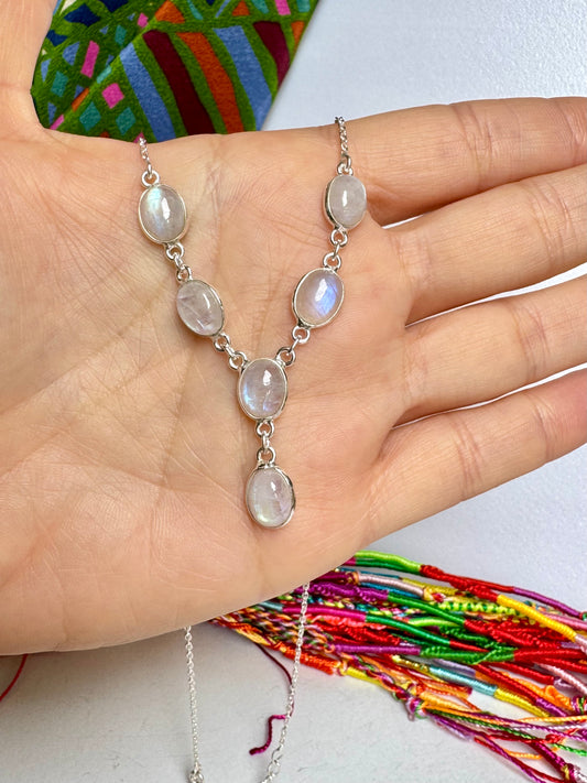 Collana argento 925 pietra di luna arcobaleno
