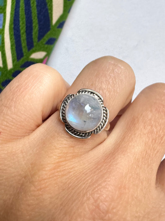 Anello argento 925 Pietra di luna arcobaleno misura 11 - 10SZ