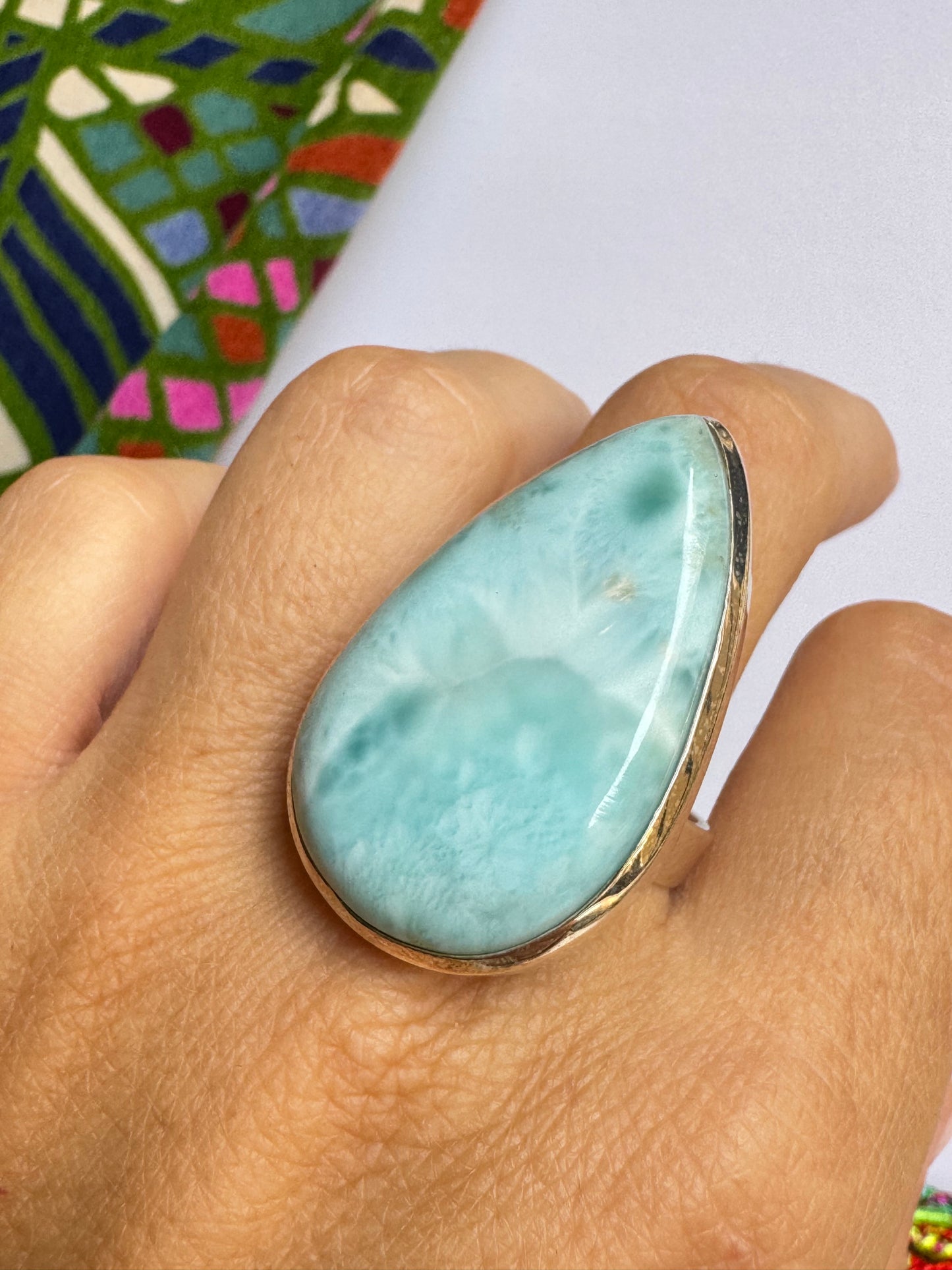 Anello argento 925 larimar misura 21 regolabile 3V