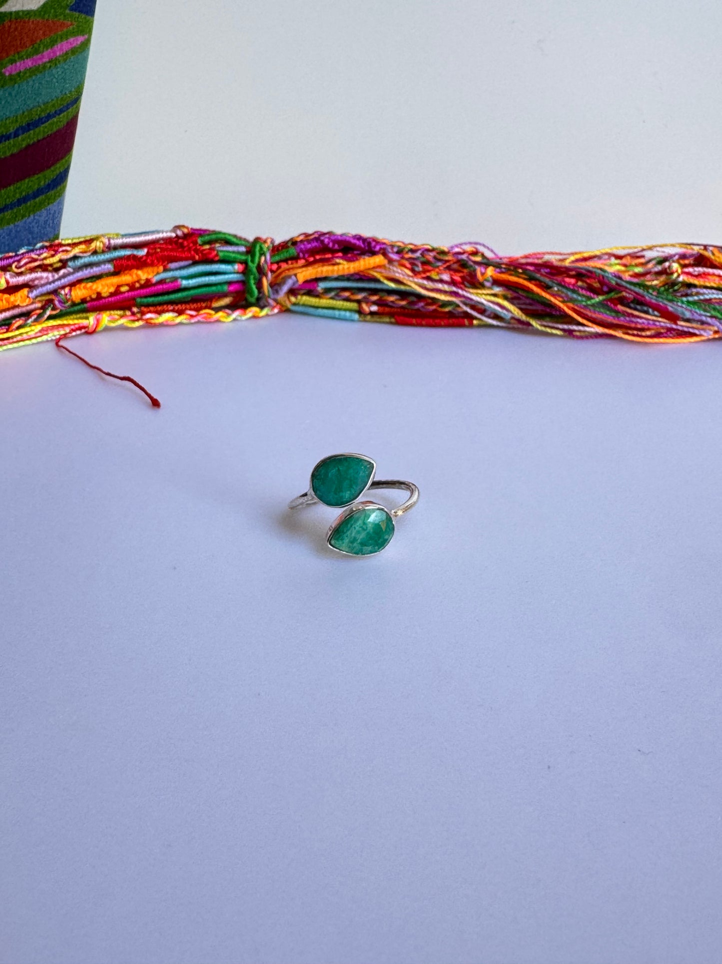 Anello argento 925 radice di smeraldo regolabile misura 15 M9