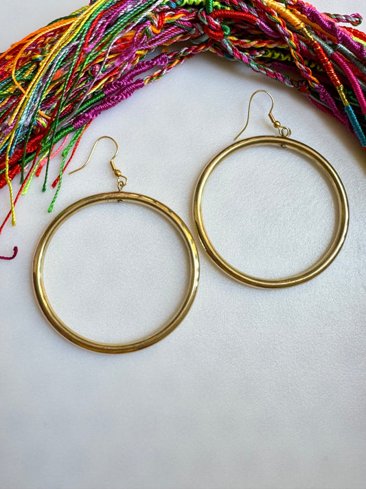 Boho earrings golden hoops dangle thin smooth