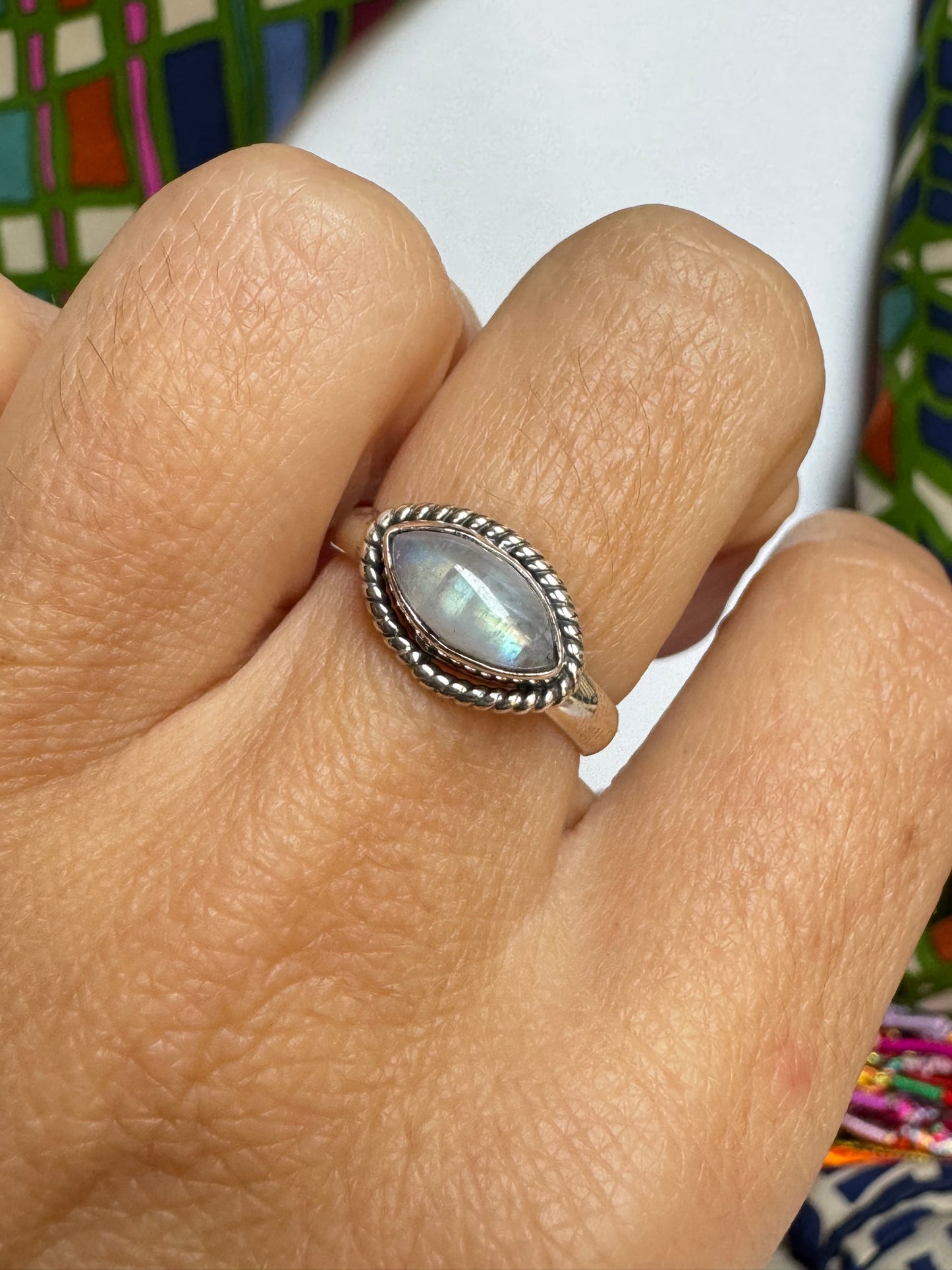 Anello argento 925 Pietra di luna arcobaleno misura 14 - 1AR