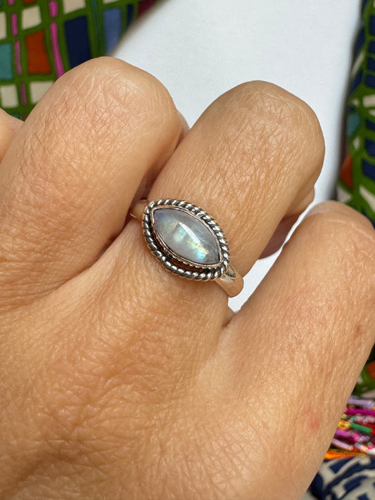 Anello argento 925 Pietra di luna arcobaleno misura 14 - 1AR
