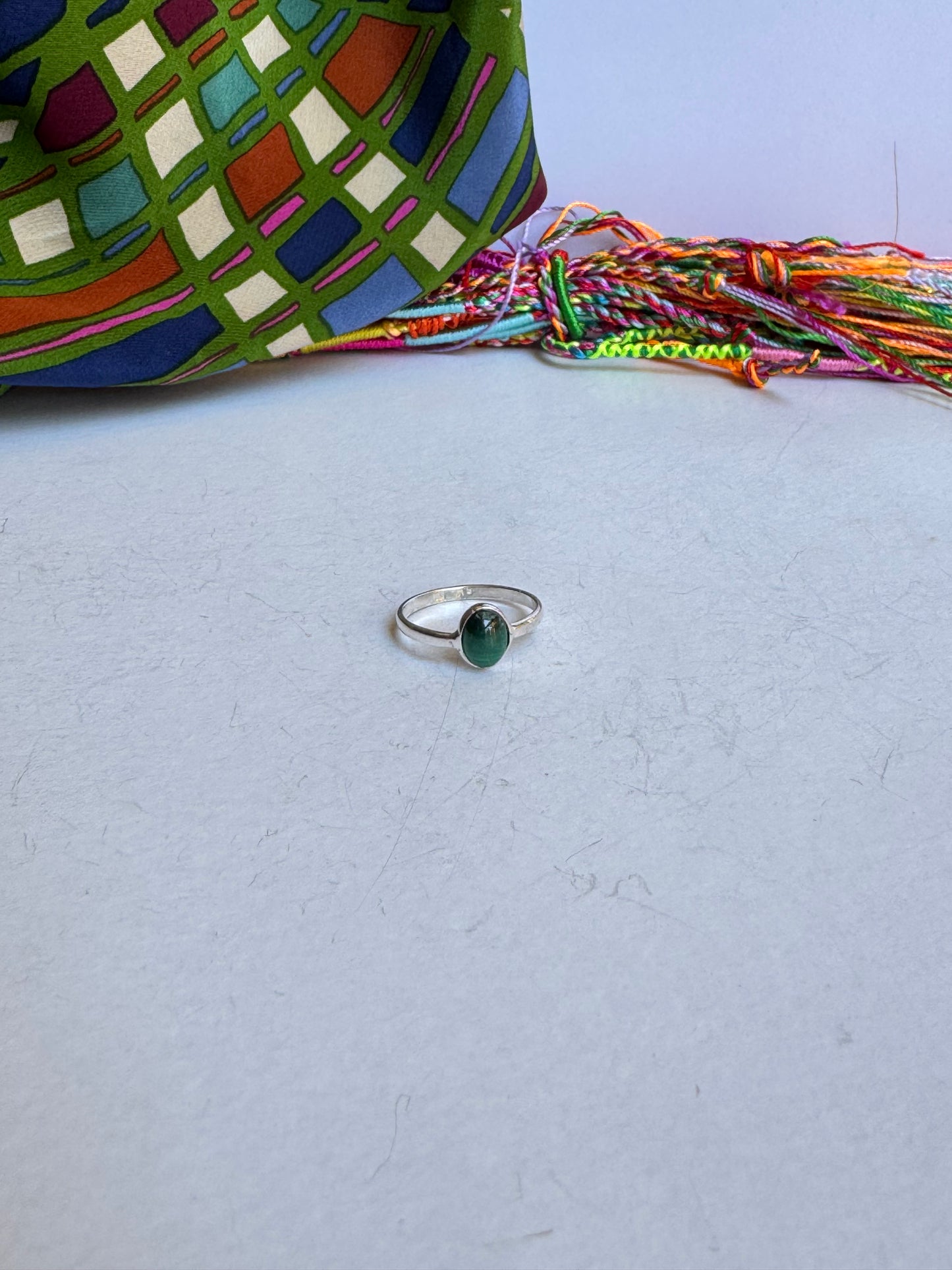Anello argento 925 malachite misura 15 8WE difettato
