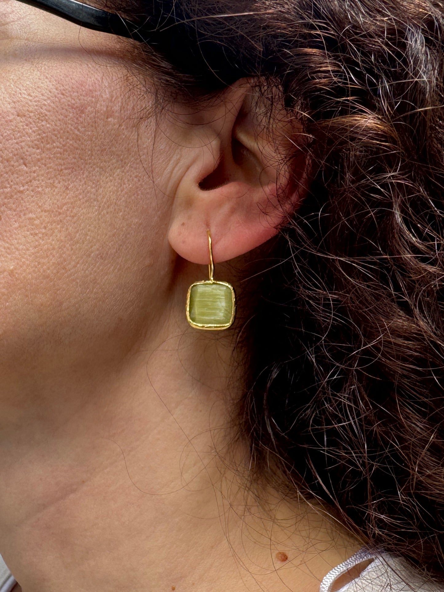 Acid green square stone earrings