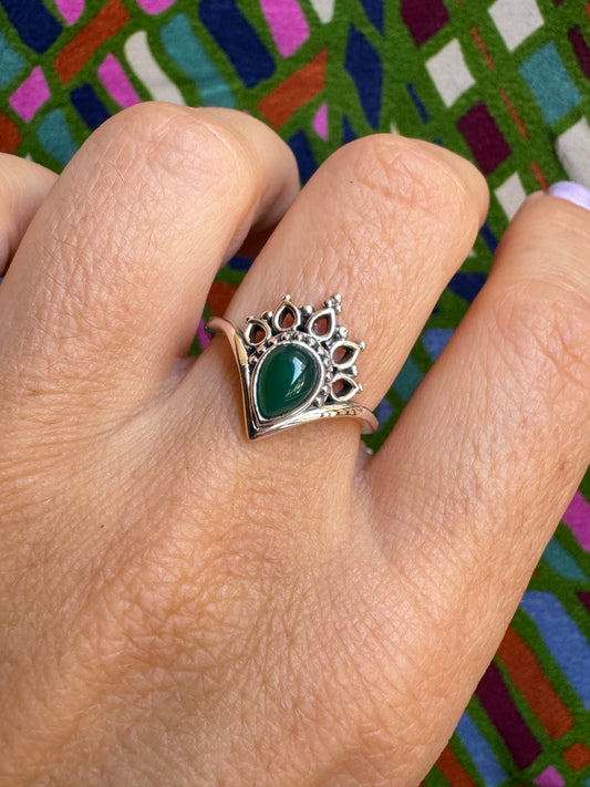 925 silver ring with green onyx, size 15 - X41
