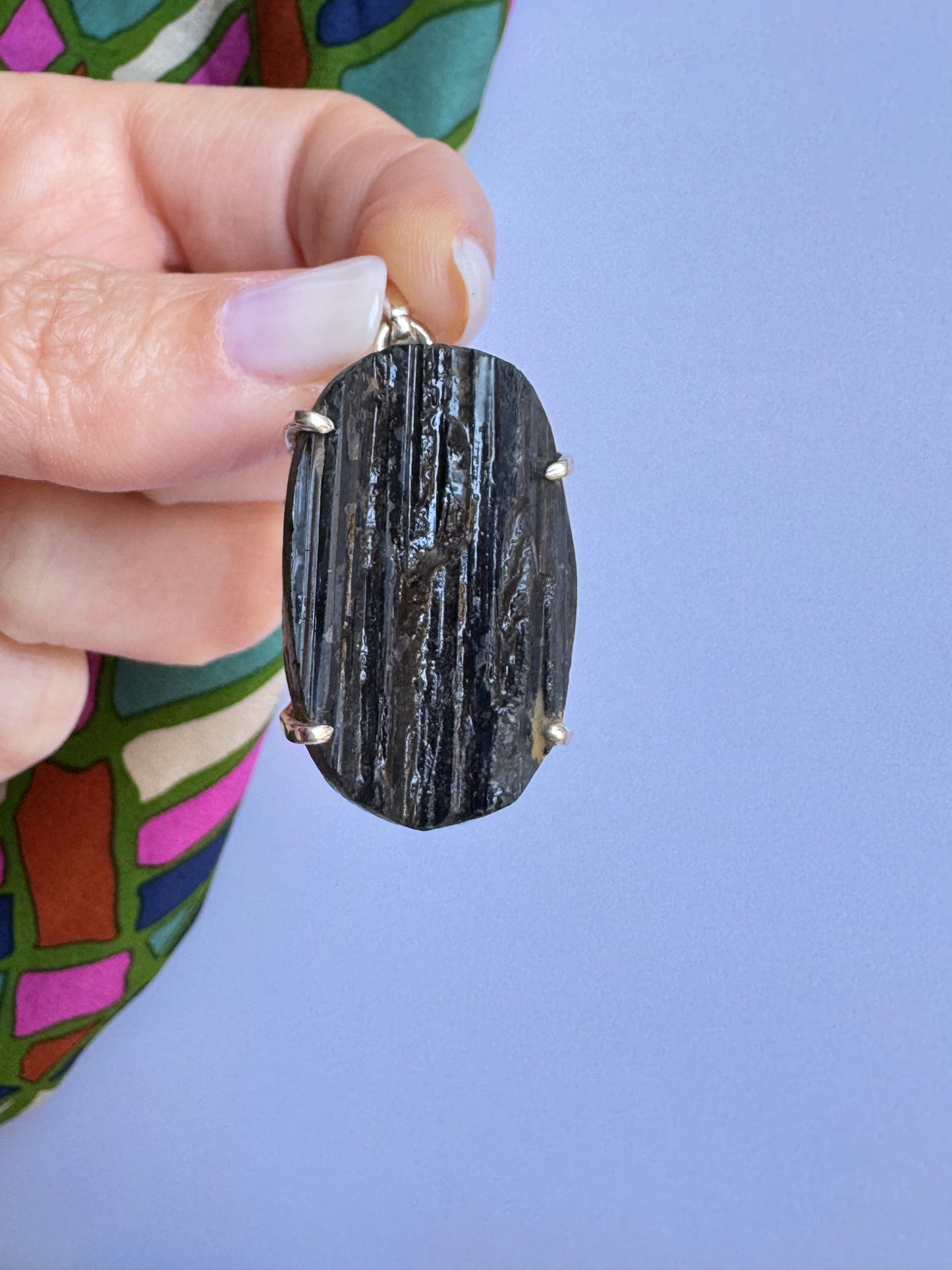 Ciondolo pendente argento 925 tormalina nera grezza 8K