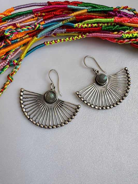 Boho silvery labradorite fan earrings