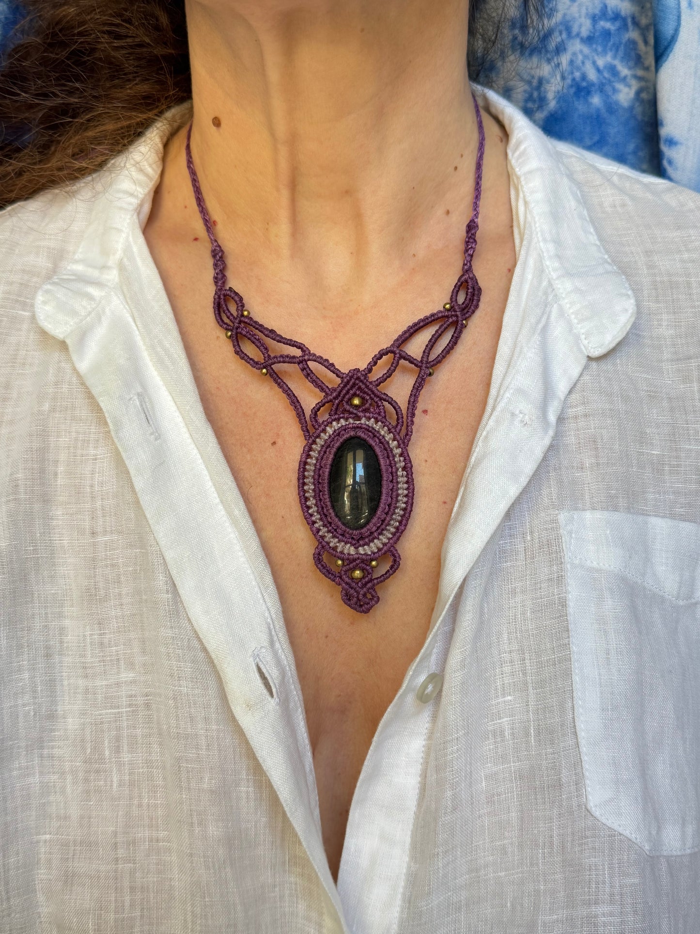 Collana macramè calcedonio nero D