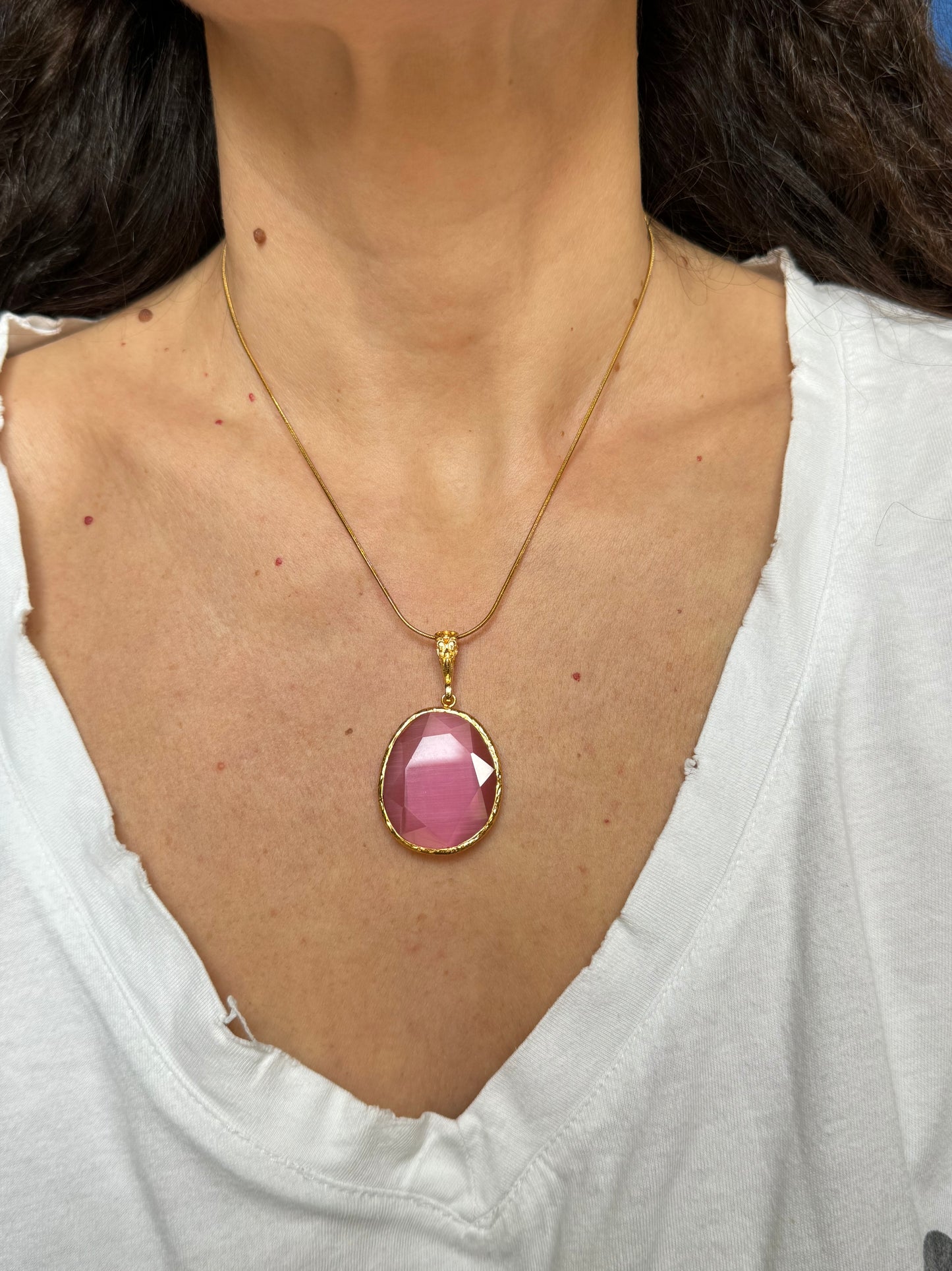 Giant pink drop stone pendant