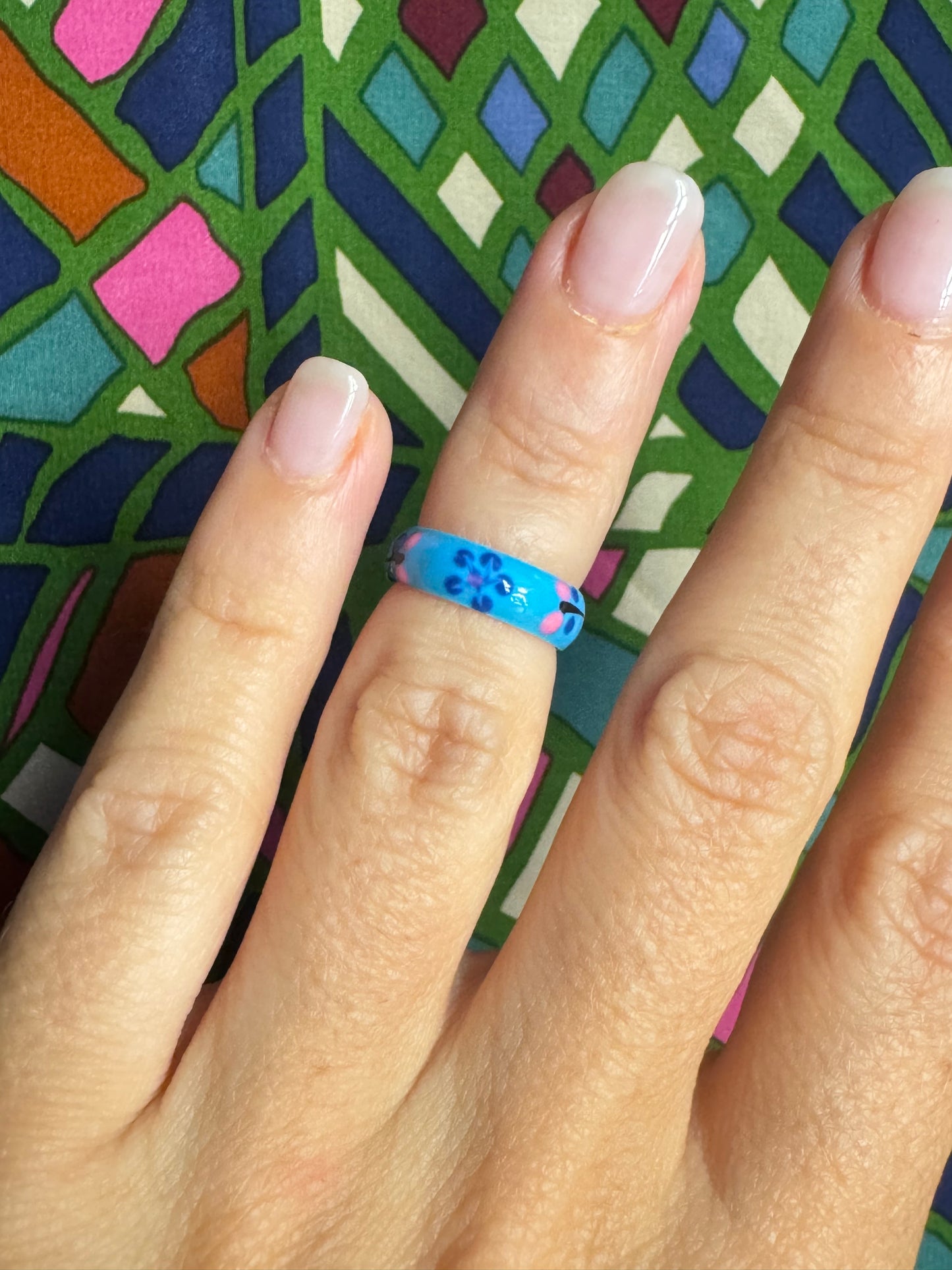 925 silver ring, adjustable phalanx or foot, blue flower, 14