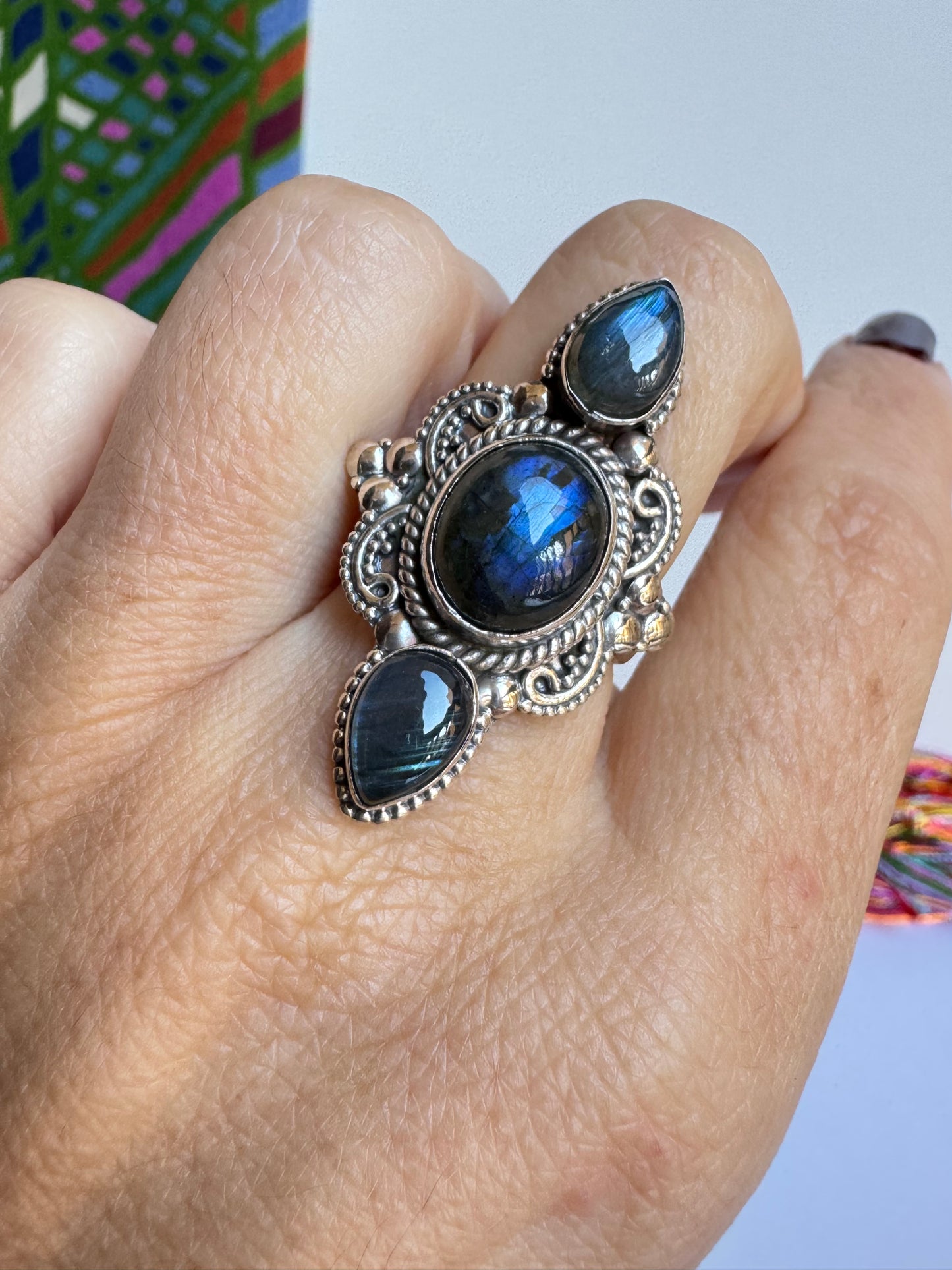 Anello argento 925 labradorite misura 12/13 - 11LAB