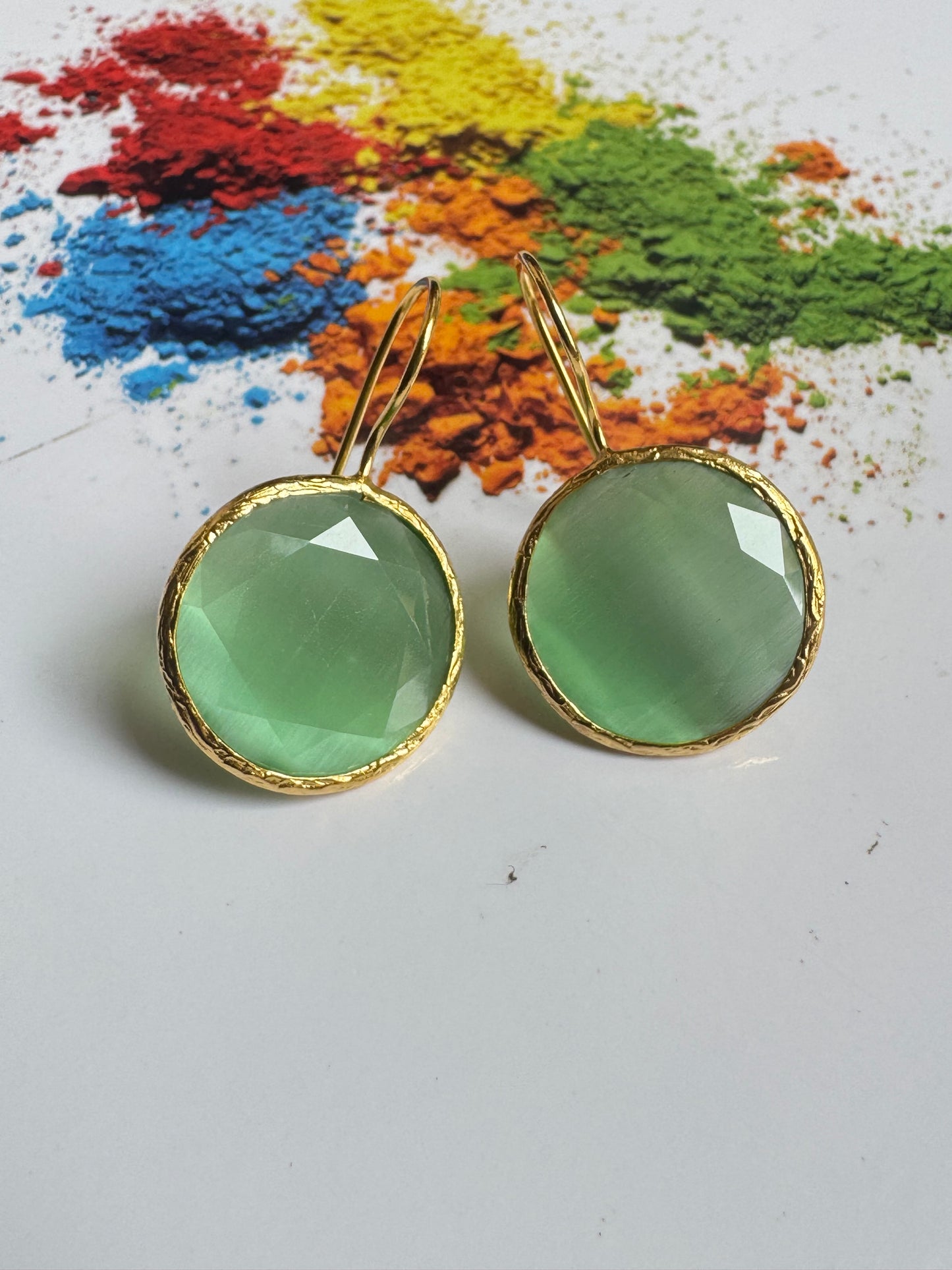 Light green round stone earrings
