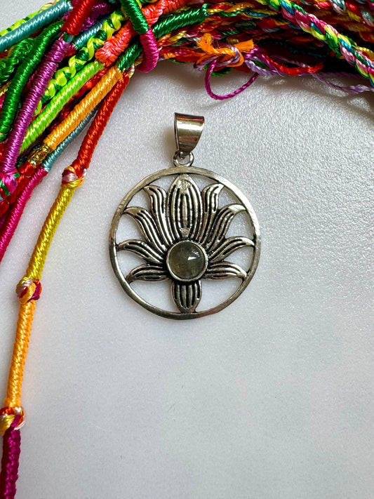 Silver necklace with labradorite lotus flower pendant