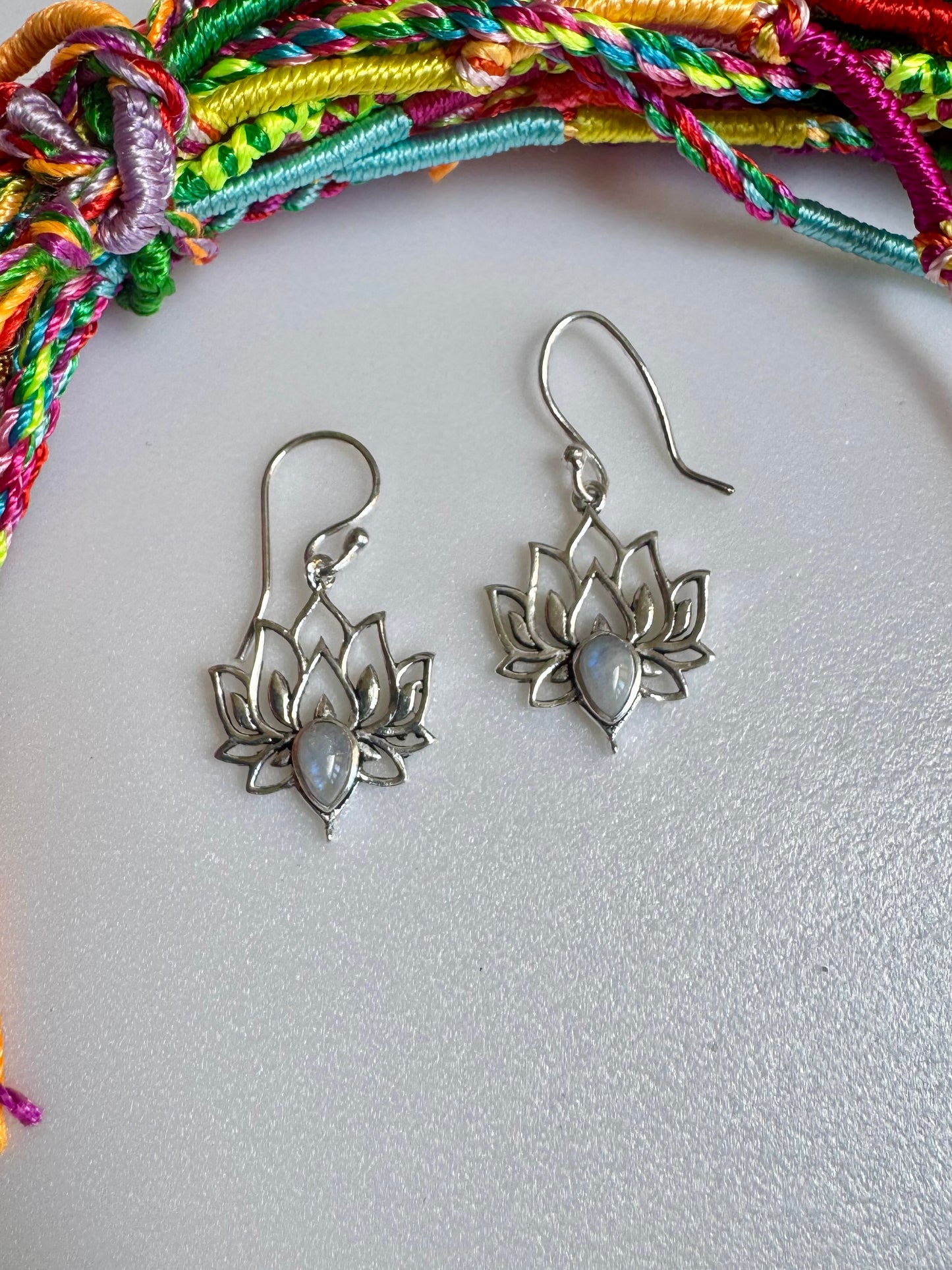 Silver moonstone boho earrings