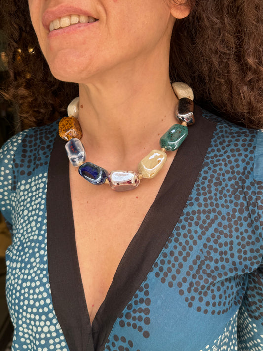 Multicolored ceramic choker necklace