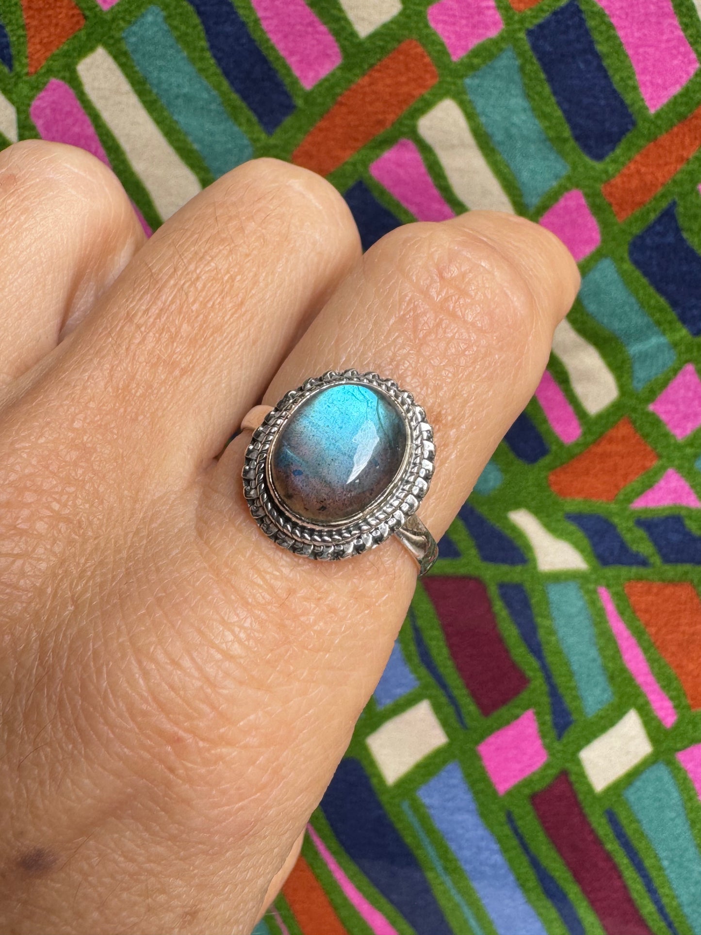 Labradoritring aus 925er Sterlingsilber, Größe 19/20 - 9LA