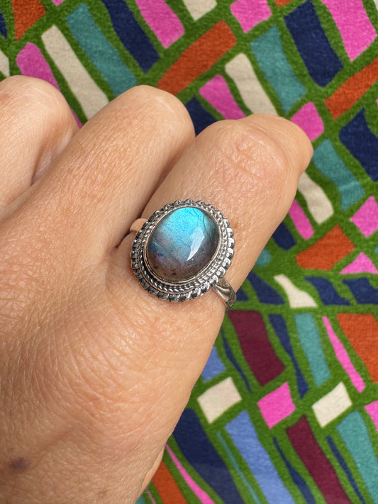Anello argento 925 labradorite misura 19/20 - 9LA