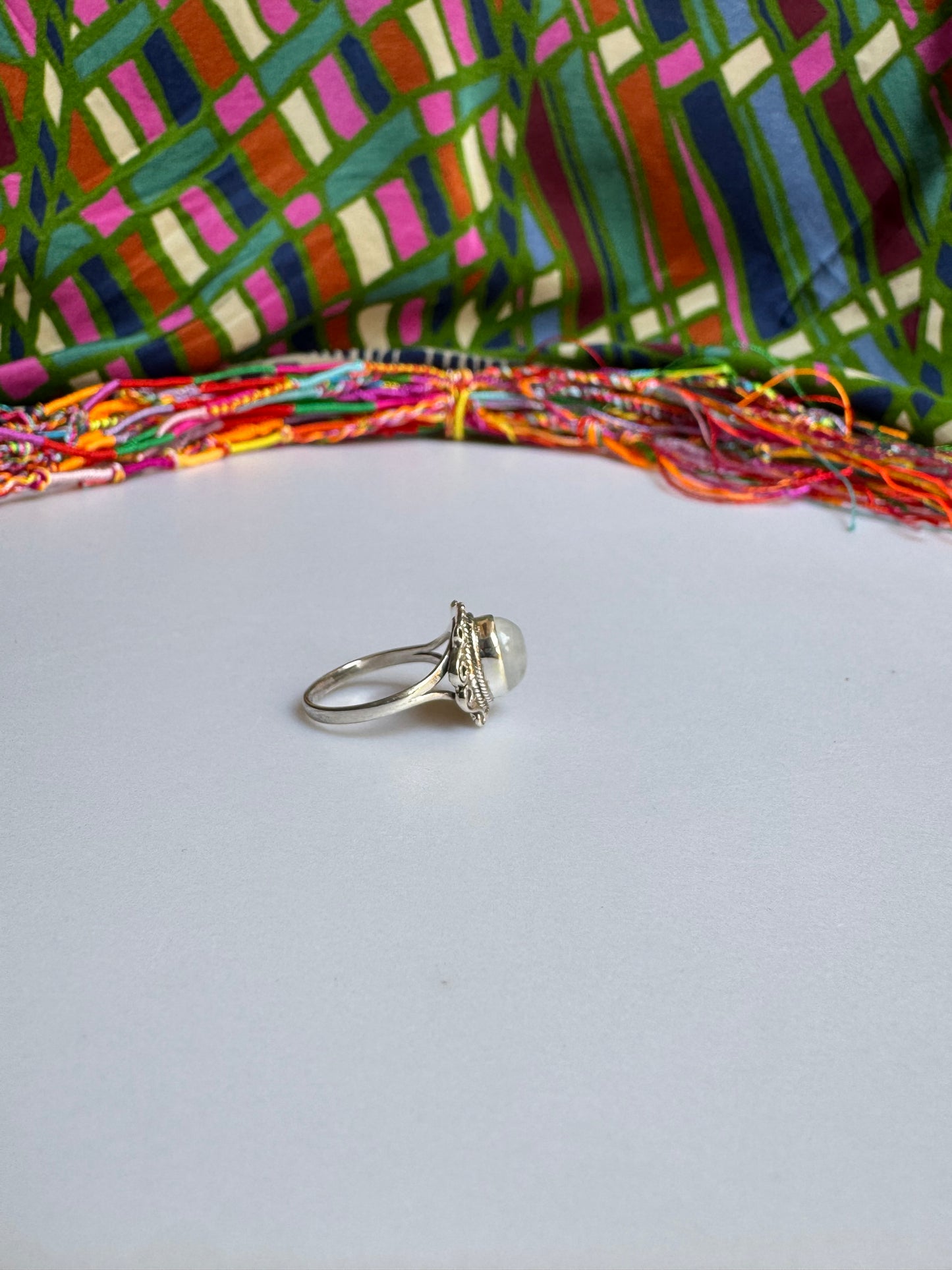 925 Silber Regenbogen Mondstein Ring Größe 14 - G3