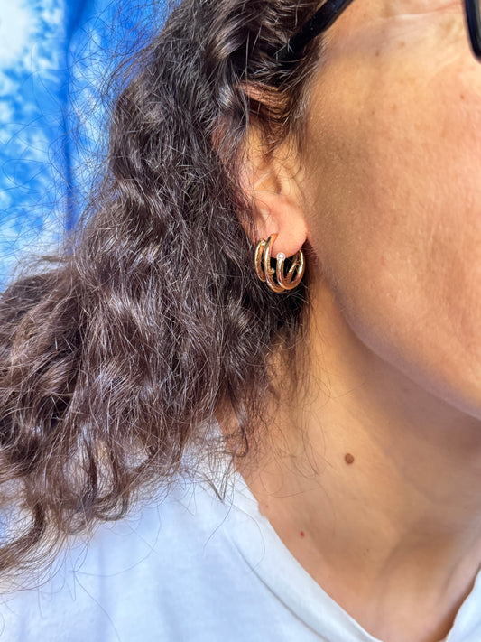 Golden wire and bead hoop earrings