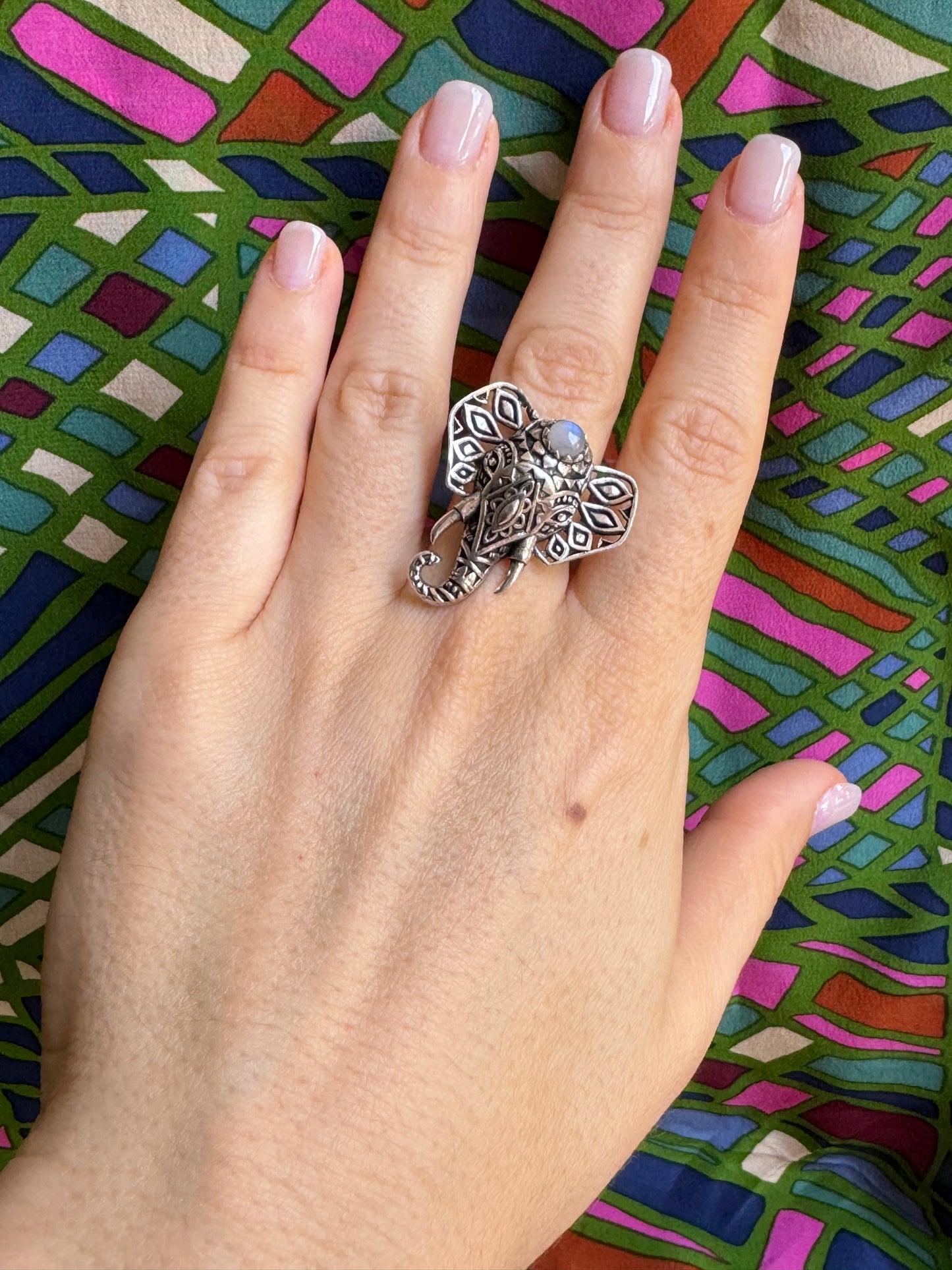 Boho silver moonstone ring