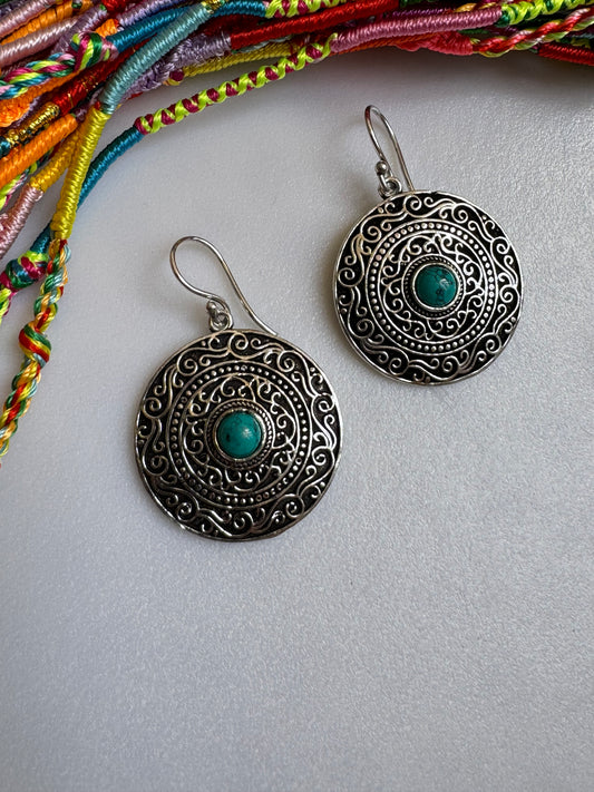 Turquoise silver boho earrings