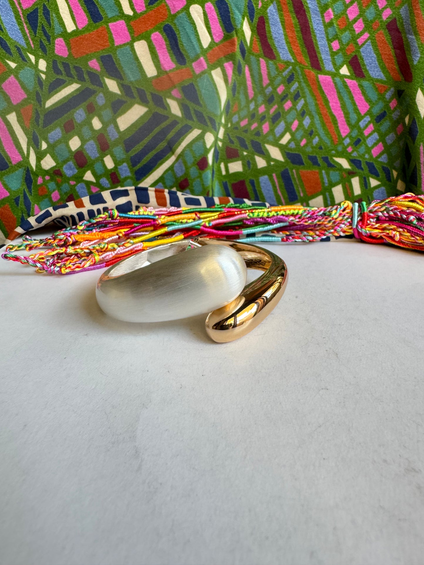 Satin gold and silver combo bangle bracelet