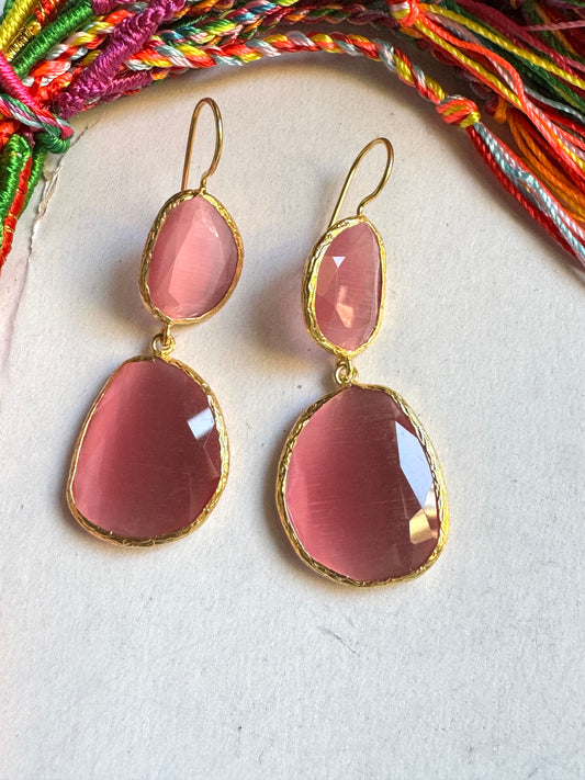 2 pink stone earrings