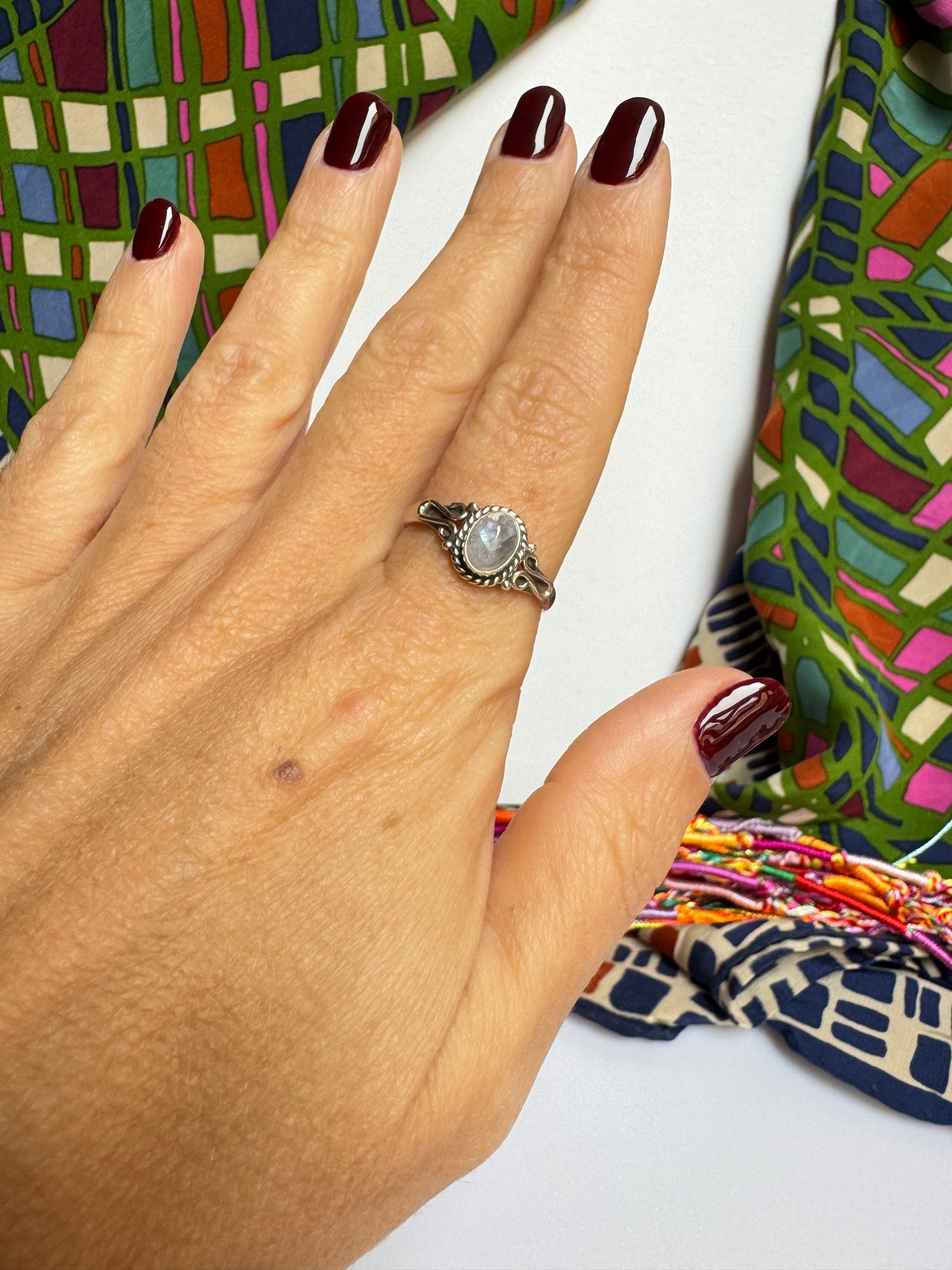 Anello argento 925 Pietra di luna arcobaleno misura 21 - 4AR