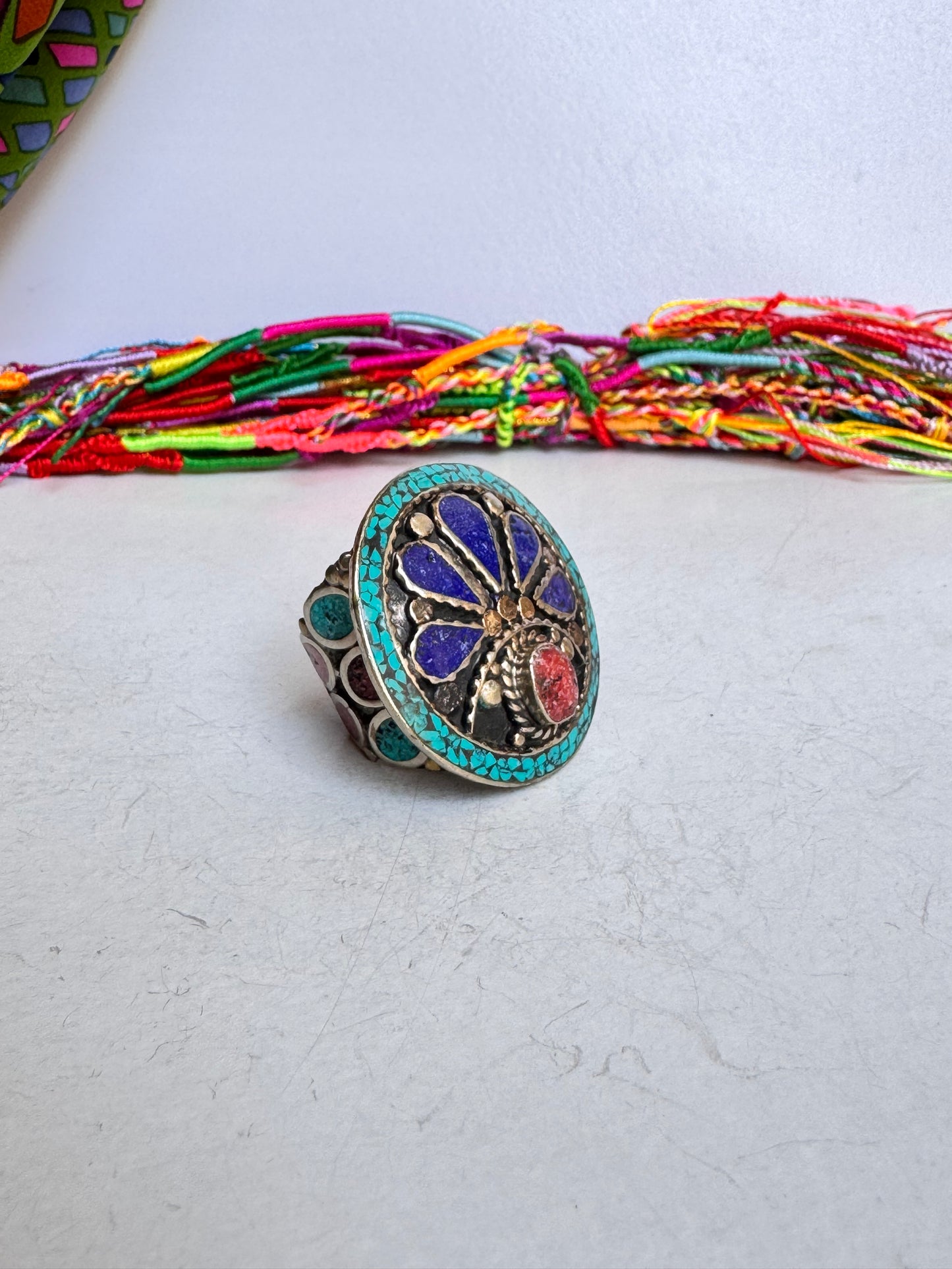 Anello nepalese mosaico vintage misura 21/22 regolabile
