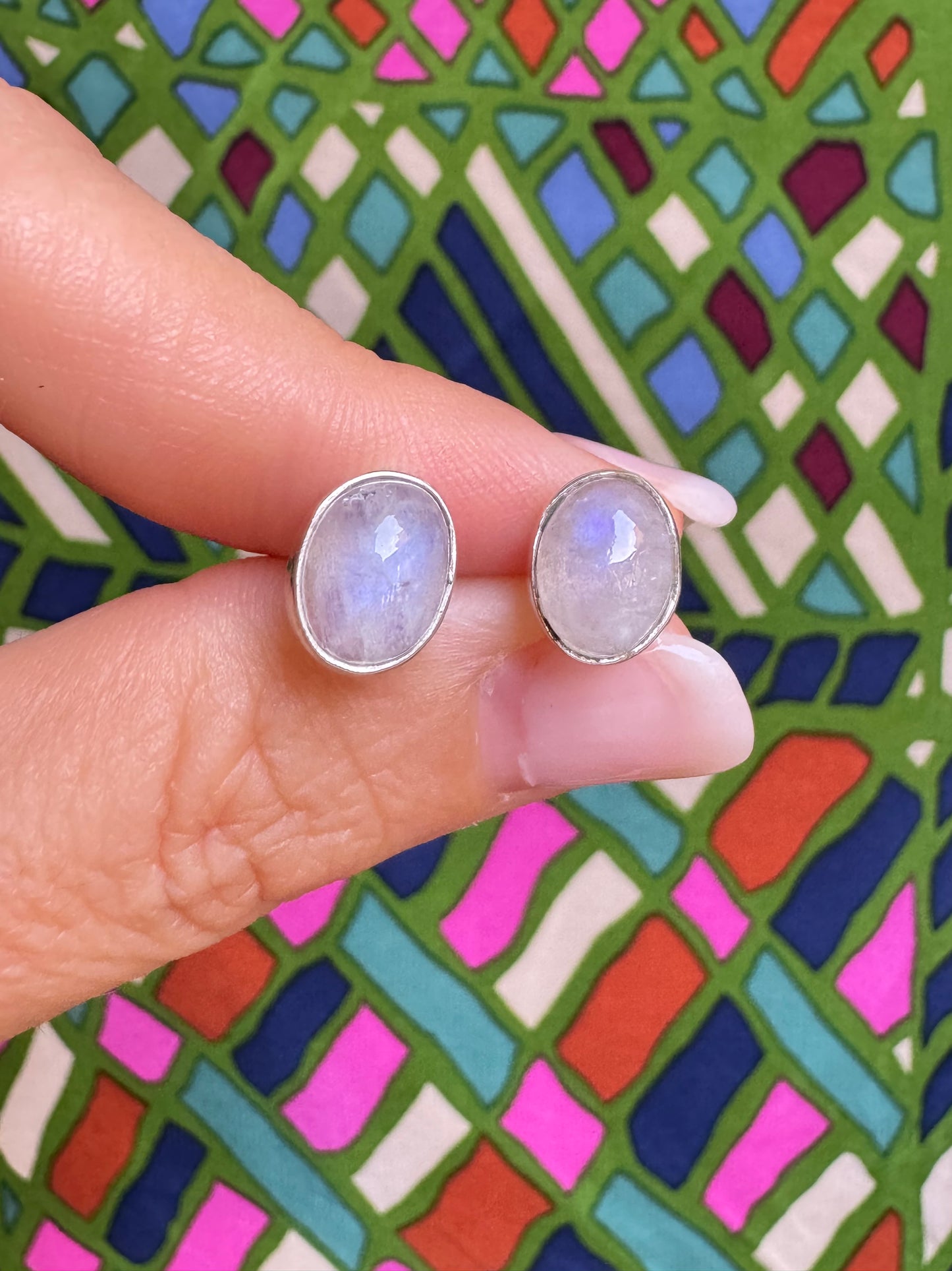 Defective 925 silver rainbow moonstone stud earrings