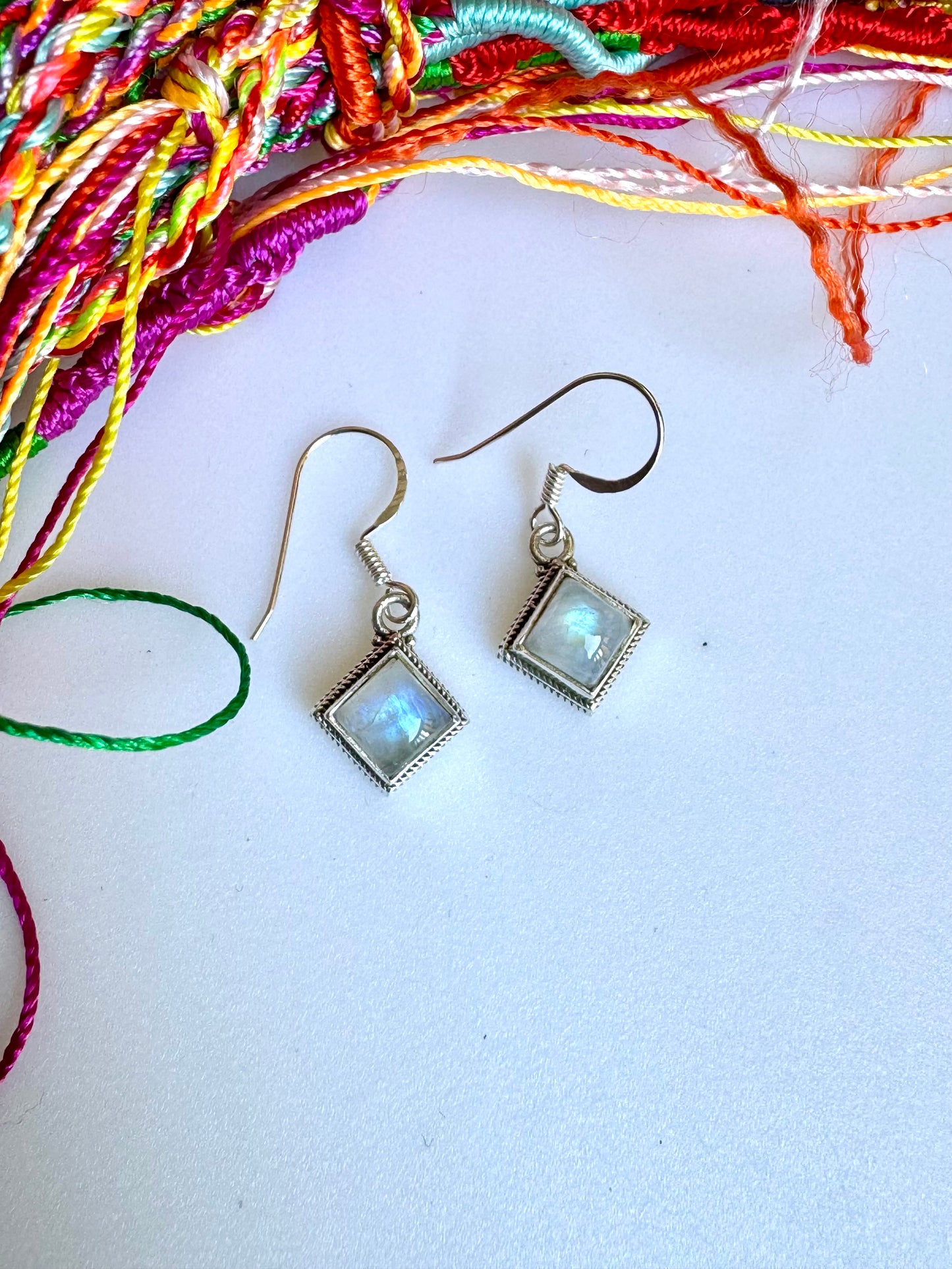 Rainbow moonstone 925 silver earrings