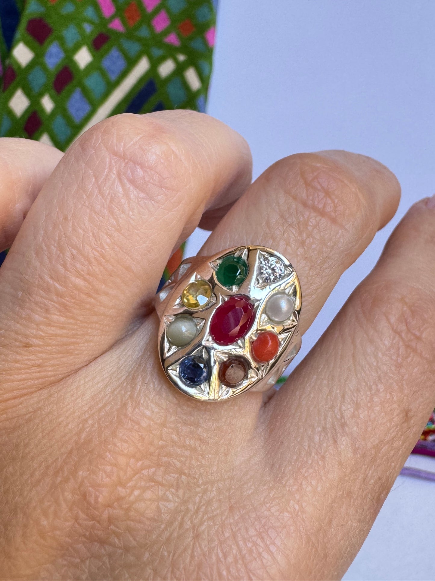 Anello argento 925 Navaratna misura 13 - 26WE